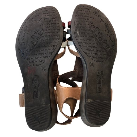 Pikolinos Beaded Sandal EU 38 Ankle Strap Brown Blue Red White - Picture 10 of 13